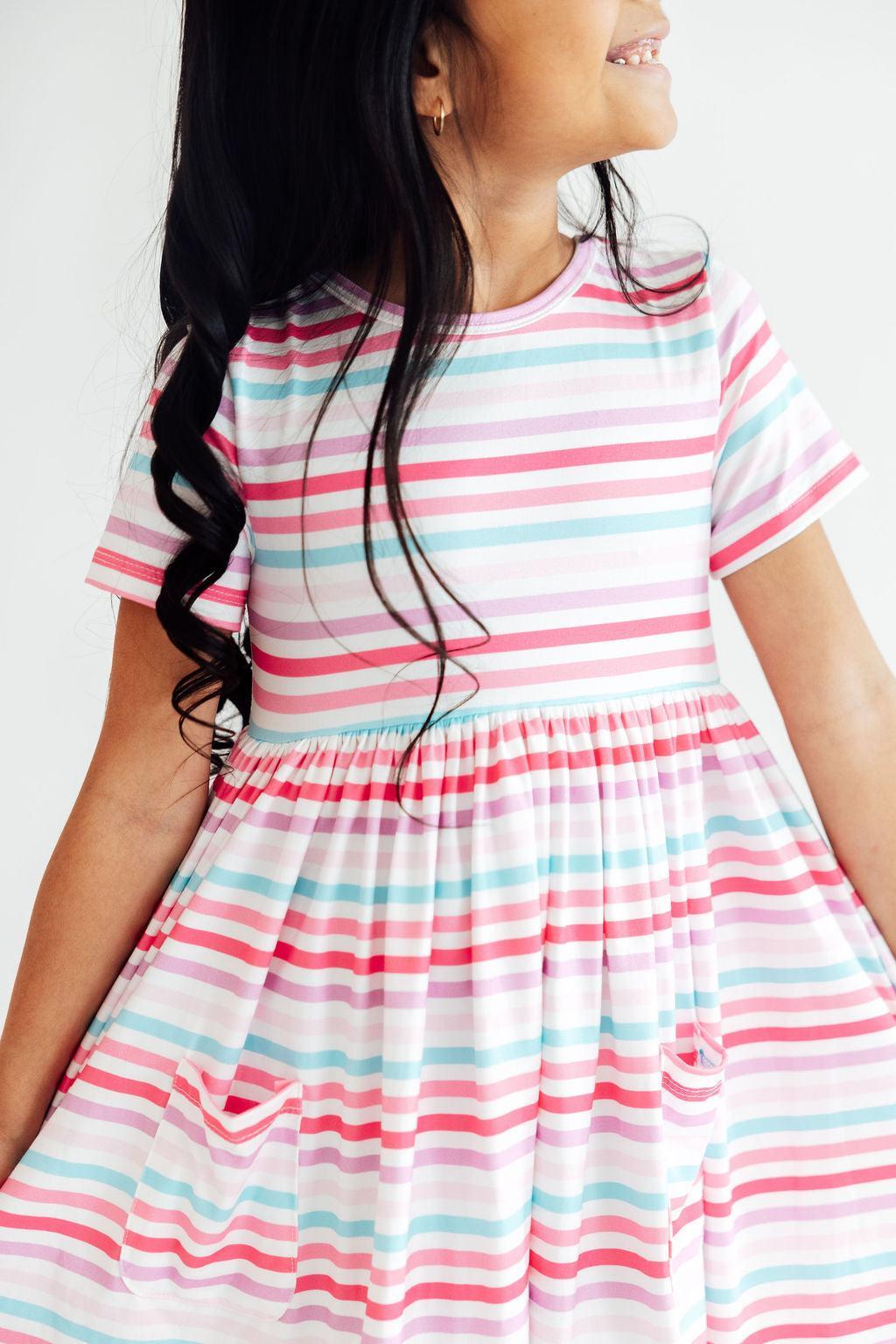 Pastel Stripes S/S Pocket Twirl Dress - Bexa Boutique