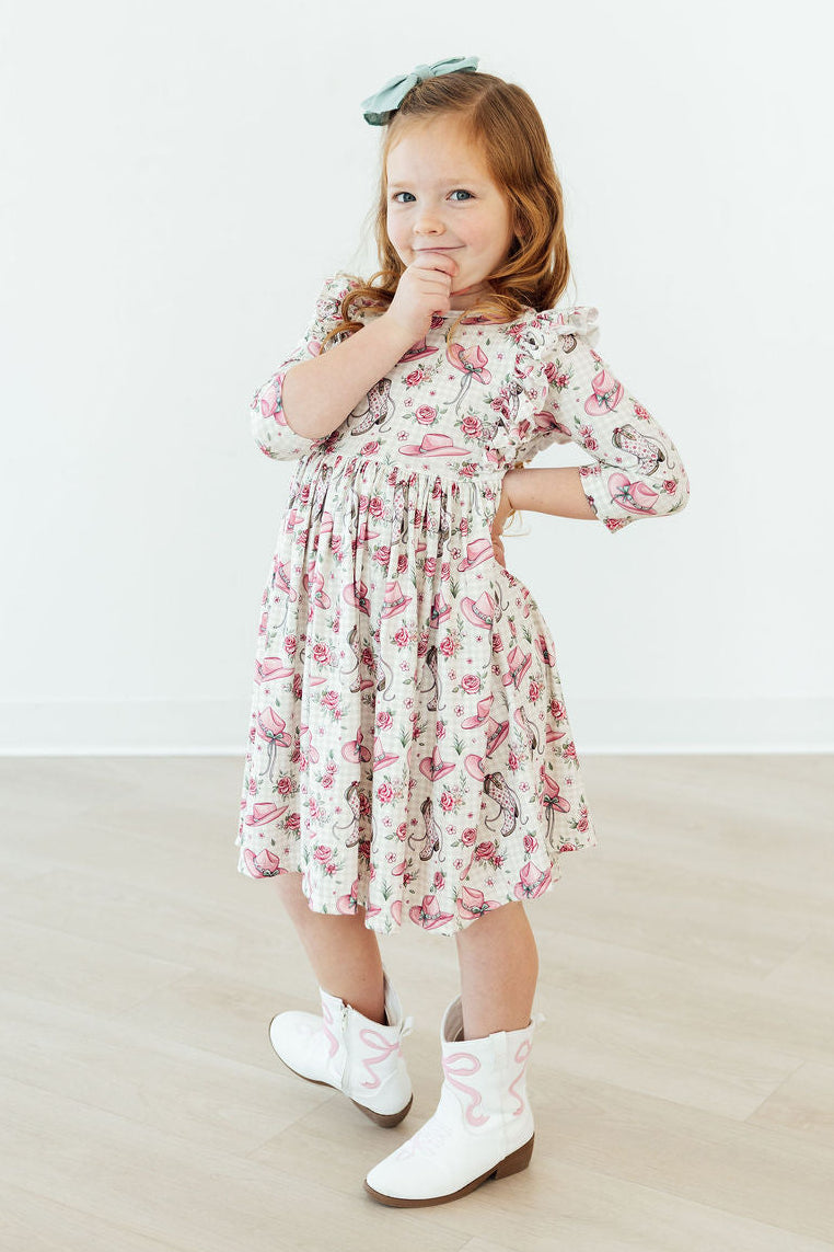 Cowgirl Cutie 3/4 Sleeve Ruffle Twirl Dress - Bexa Boutique