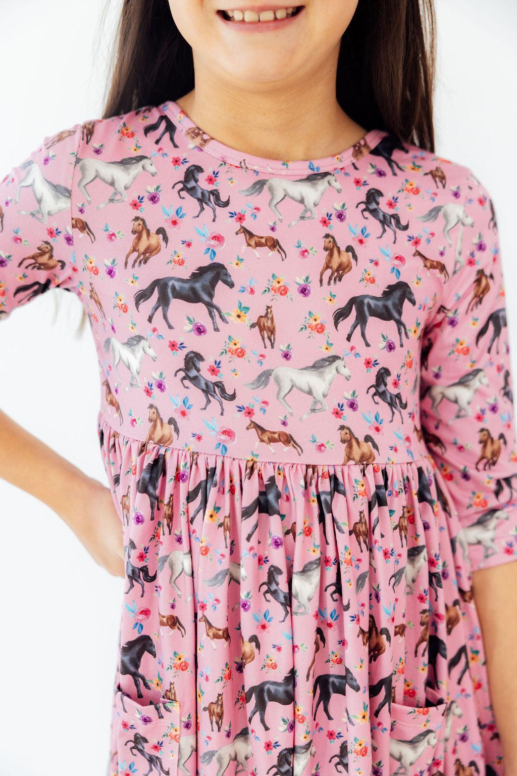 Petals & Ponies 3/4 Sleeve Pocket Twirl Dress - Bexa Boutique