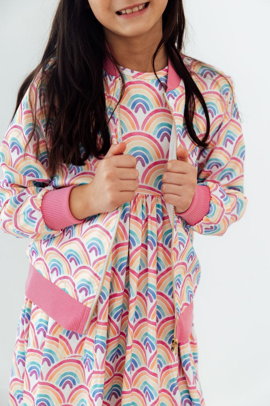 Watercolor Rainbows Satin Jacket - Bexa Boutique
