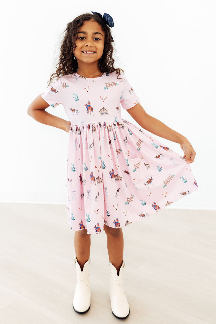 Pink Ranch Hand S/S Pocket Twirl Dress - Bexa Boutique