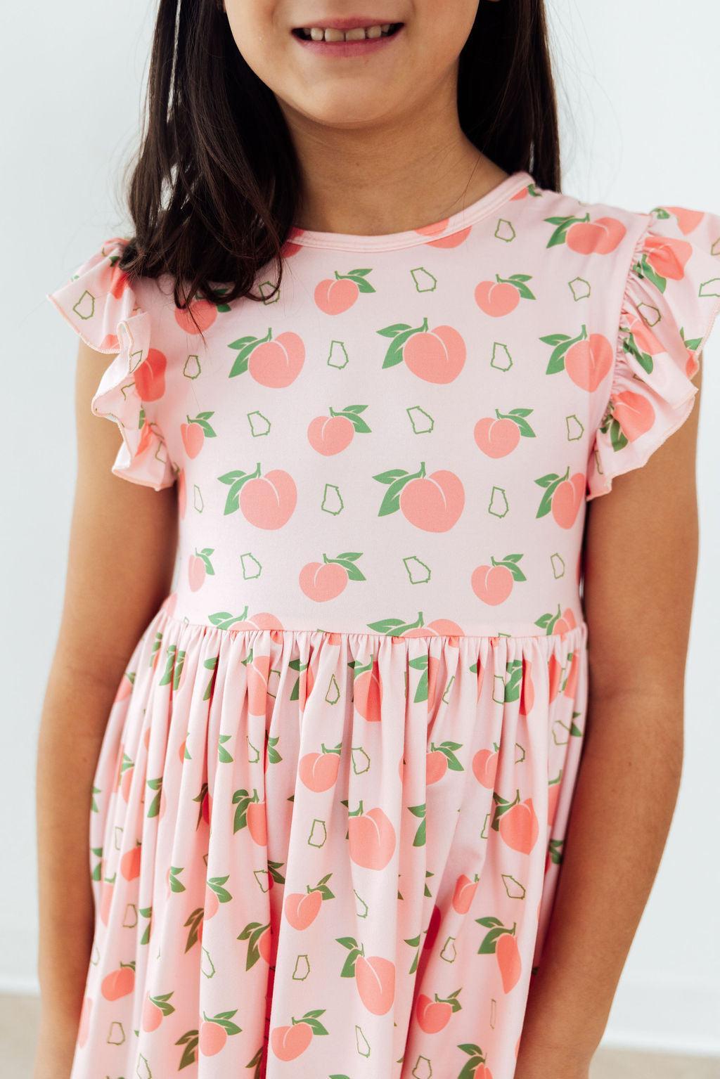 Georgia Peach Flutter Sleeve Twirl Dress - Bexa Boutique