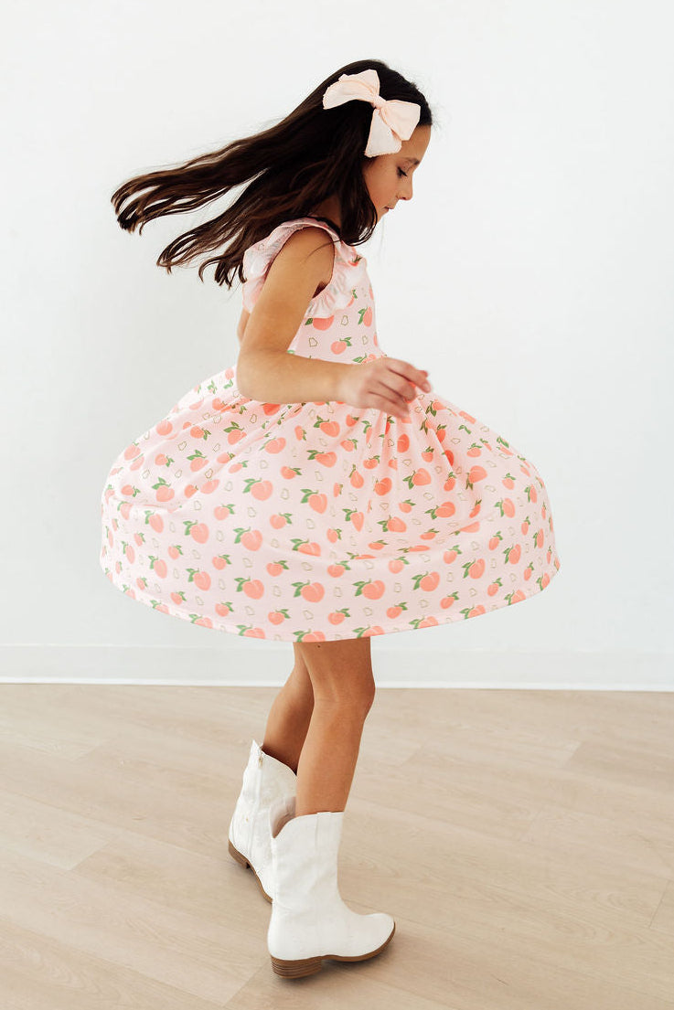 Georgia Peach Flutter Sleeve Twirl Dress - Bexa Boutique