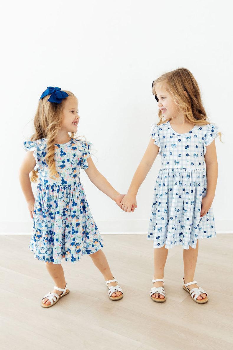 Blueberry Picnic Flutter Sleeve Twirl Dress - Bexa Boutique