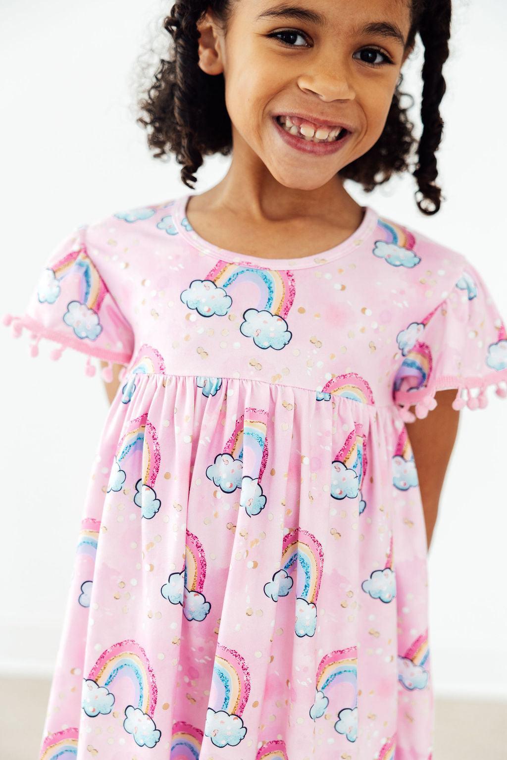 Sparkling Rainbows Pom Pom Dress - Bexa Boutique