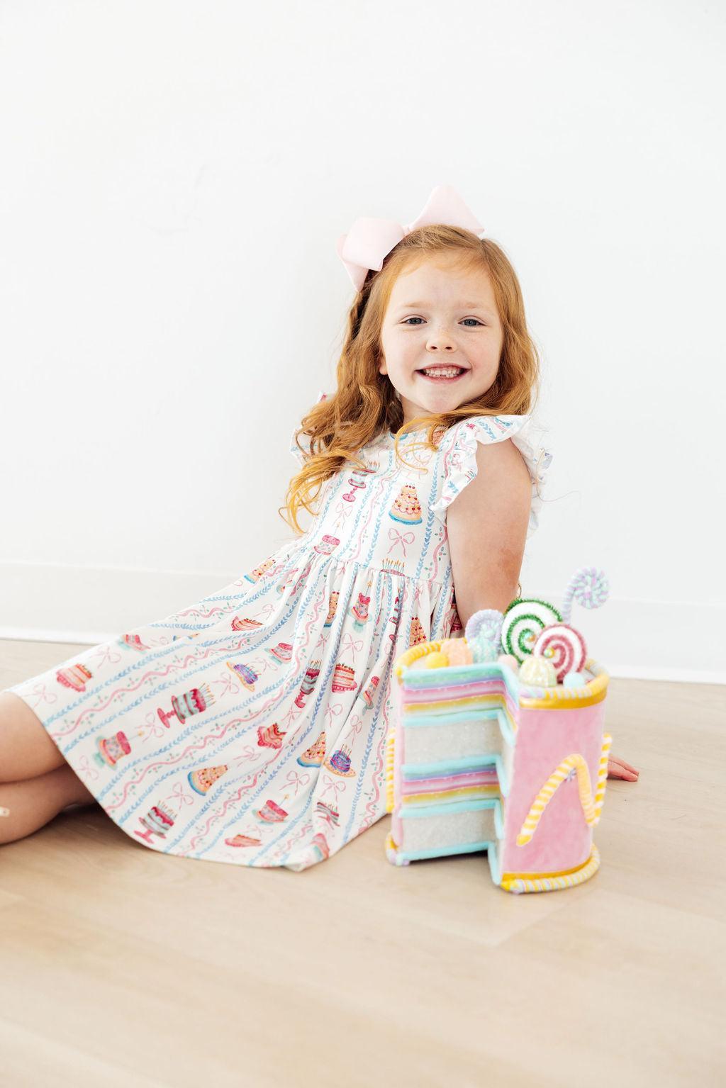 Birthday Cakes Flutter Sleeve Twirl Dress - Bexa Boutique