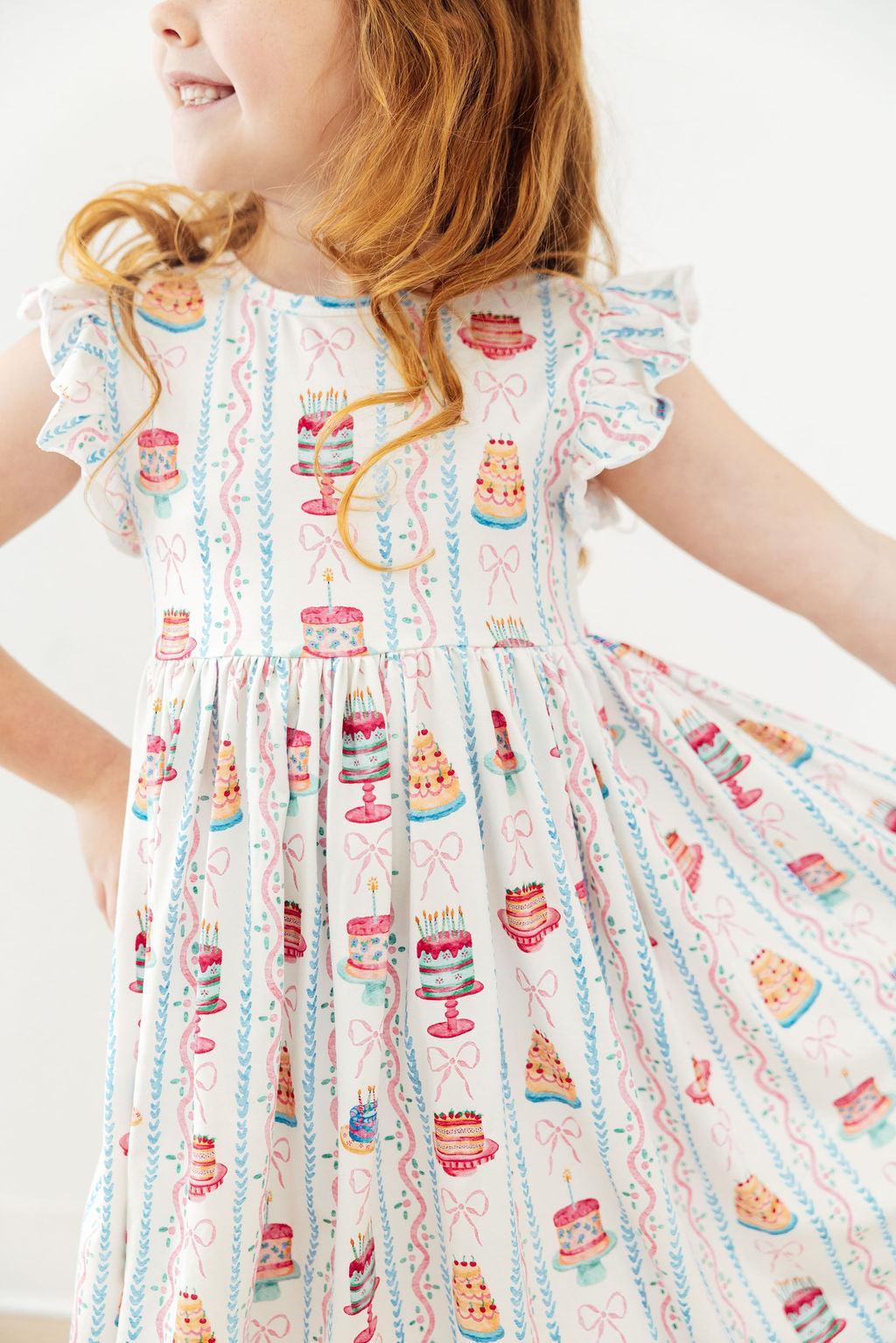 Birthday Cakes Flutter Sleeve Twirl Dress - Bexa Boutique