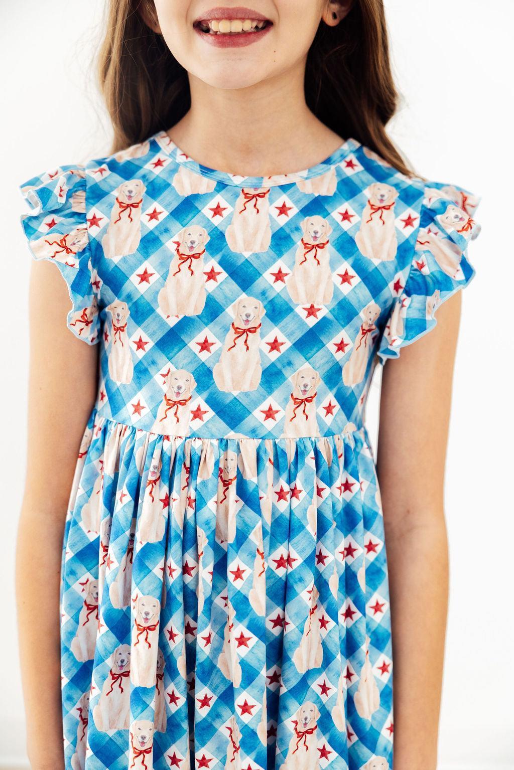 Star Spangled Pups Flutter Sleeve Twirl Dress - Bexa Boutique