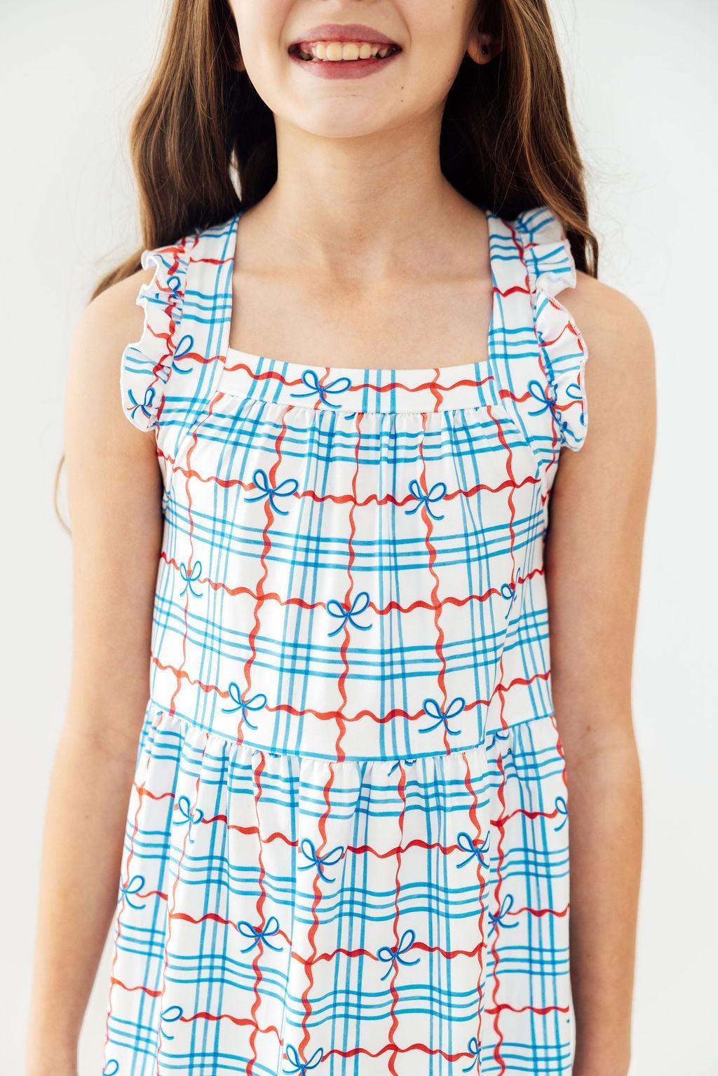 Patriotic Picnic Ruffle Cross Back Dress - Bexa Boutique