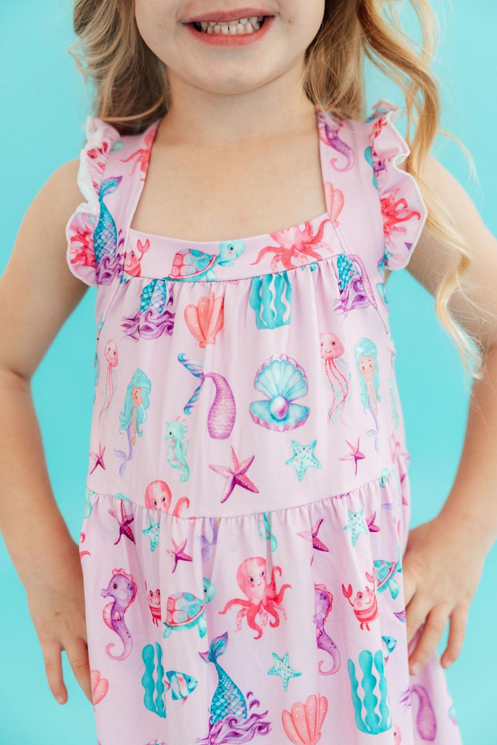 Under the Sea Ruffle Cross Back Dress - Bexa Boutique