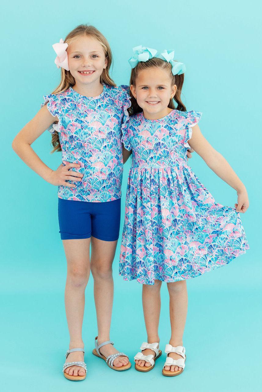 Seaside Shells Flutter Sleeve Twirl Dress - Bexa Boutique