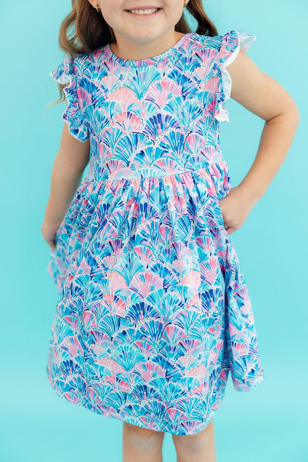 Seaside Shells Flutter Sleeve Twirl Dress - Bexa Boutique