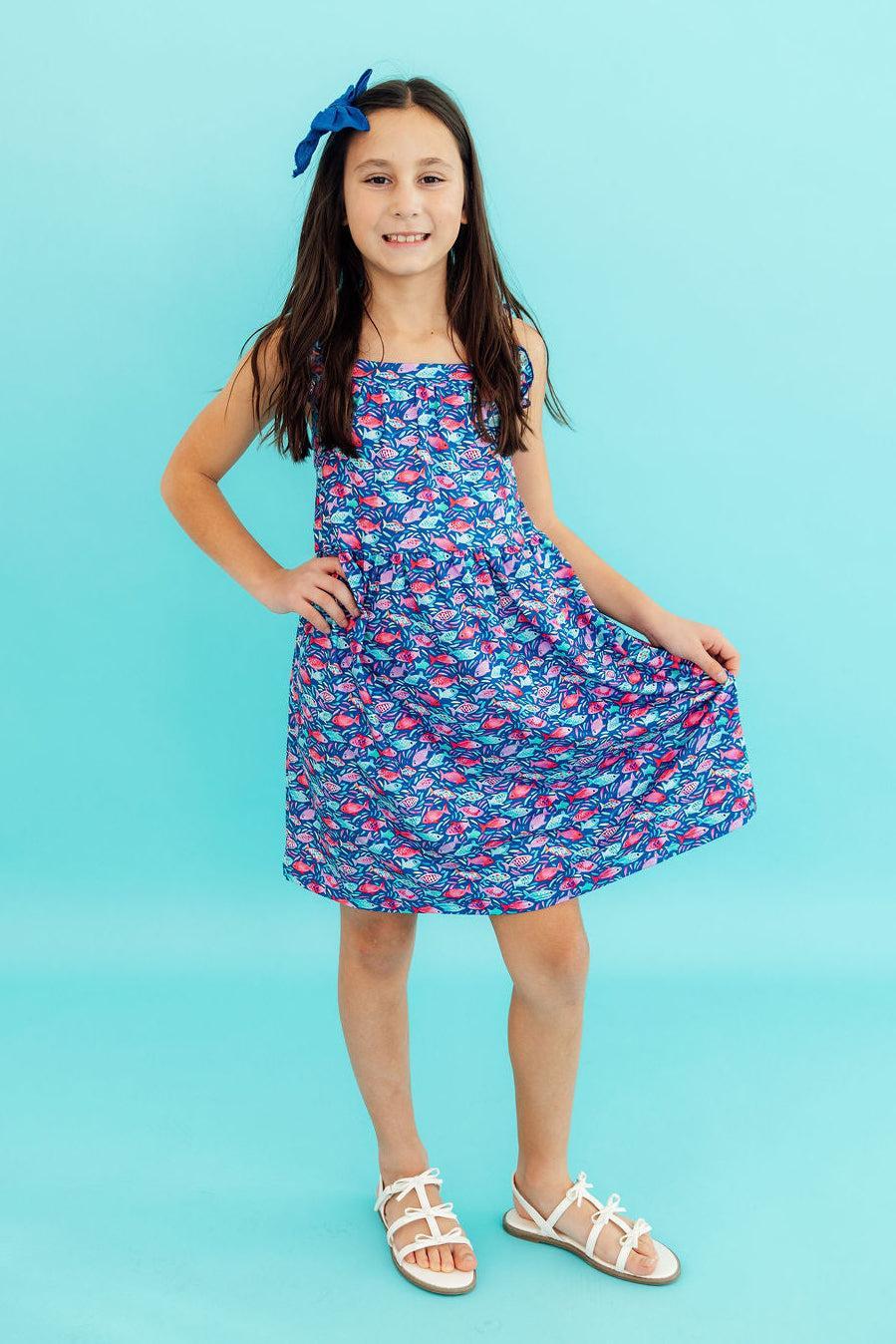 Fish in the Sea Ruffle Cross Back Dress - Bexa Boutique