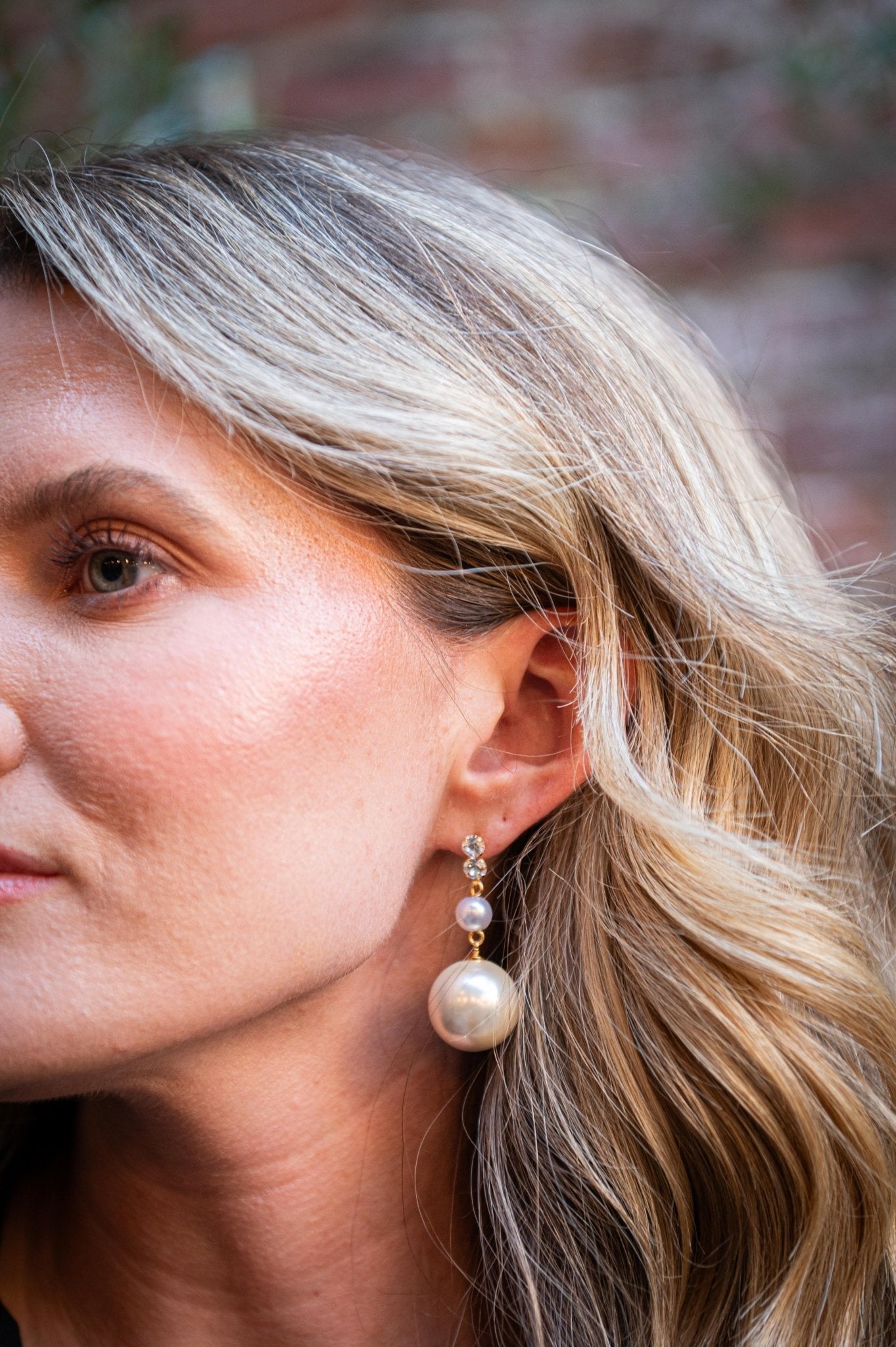 Paris - Pearl and Rhinestone Drop Earring - 18k Gold Plated - Silver - Bexa Boutique