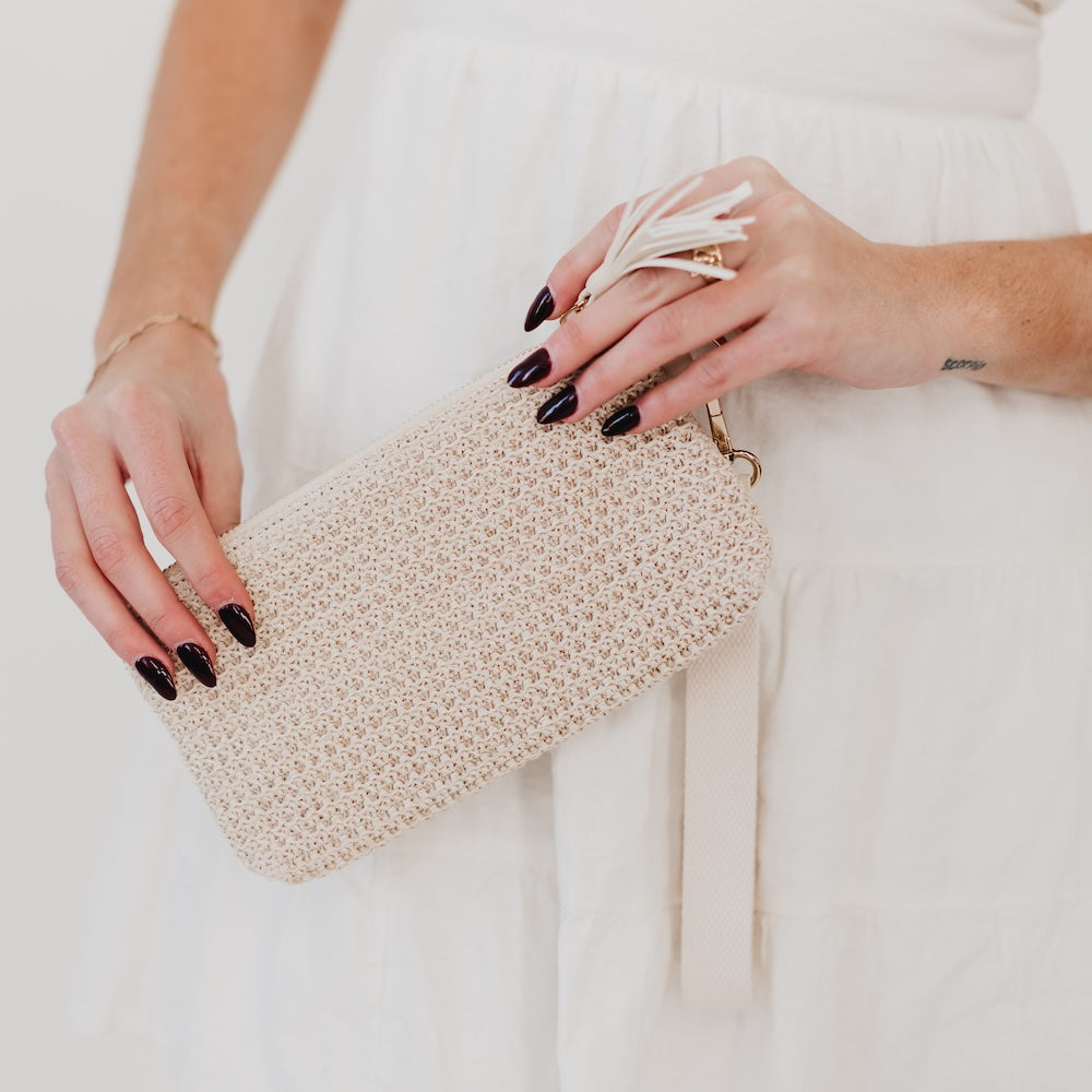 Rome Raffia Clutch Card Wallet Wristlet - Tan - Bexa Boutique
