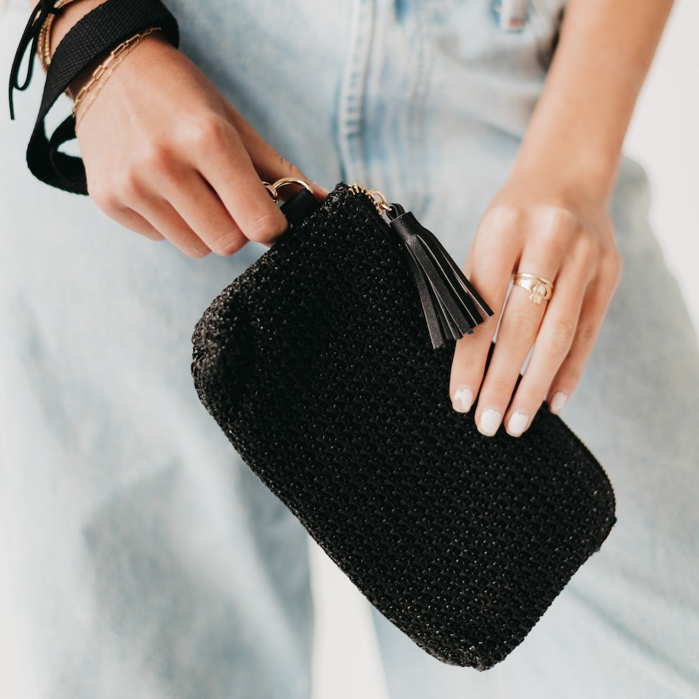 Rome Raffia Clutch Card Wallet Wristlet - Tan - Bexa Boutique