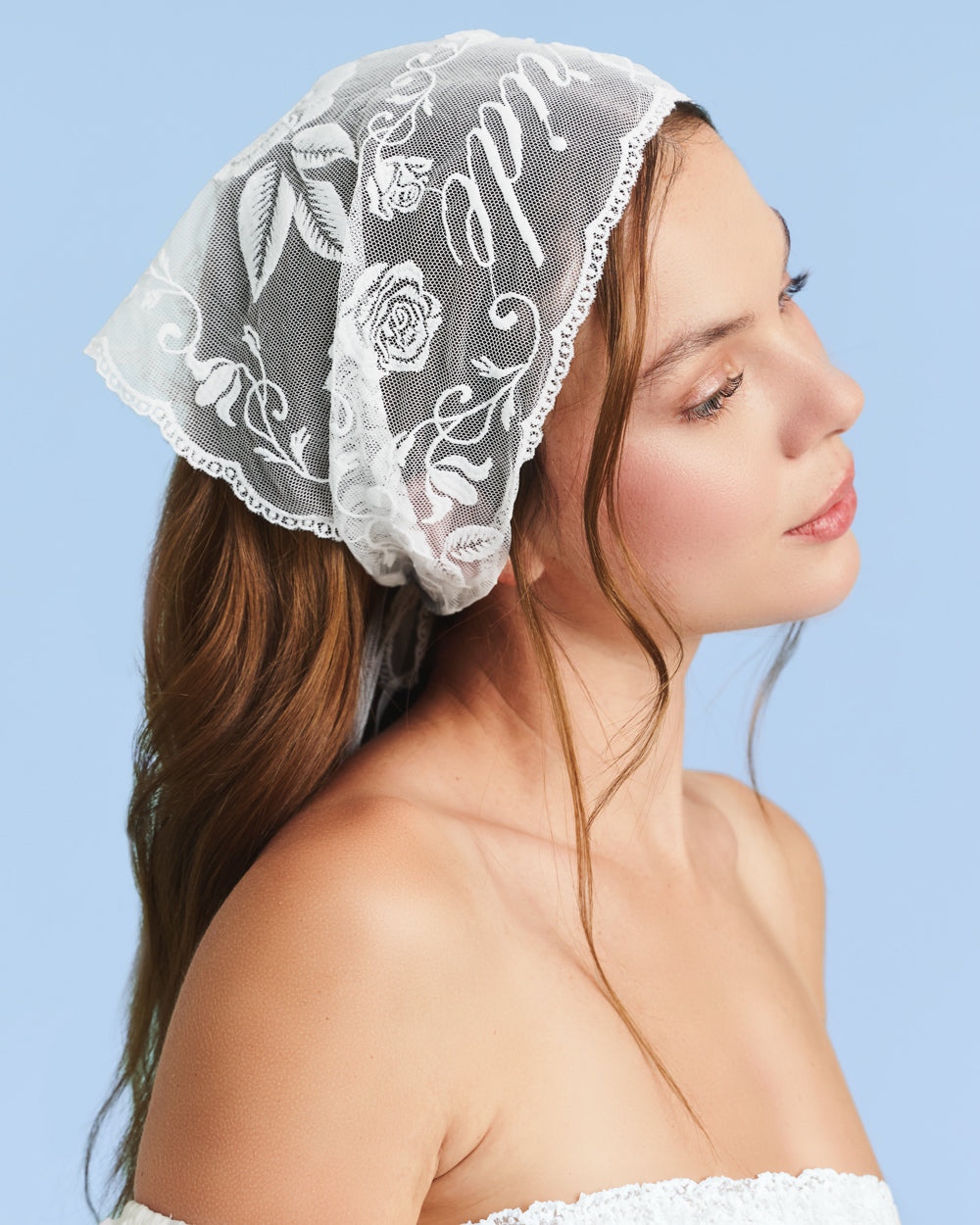 Bride Lace Headscarf - white embroidered bandana - Bexa Boutique