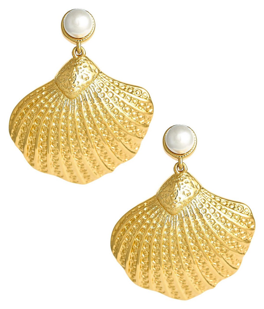 Sullivan Gold Shell Pearl Top Earring - 18k Gold Plated - Belle of the Ball Collection - Bexa Boutique