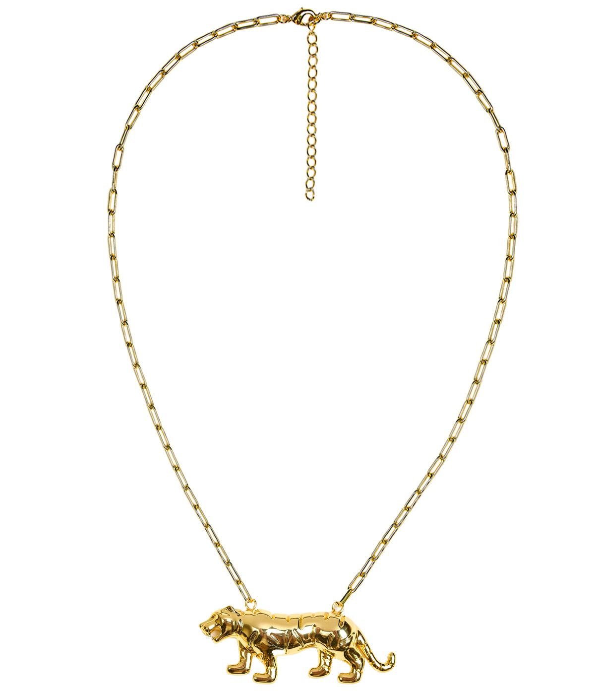 Tiger Body - 3D Gold Charm Necklace - 18k Gold Plated - Paperclip Chain - Bexa Boutique