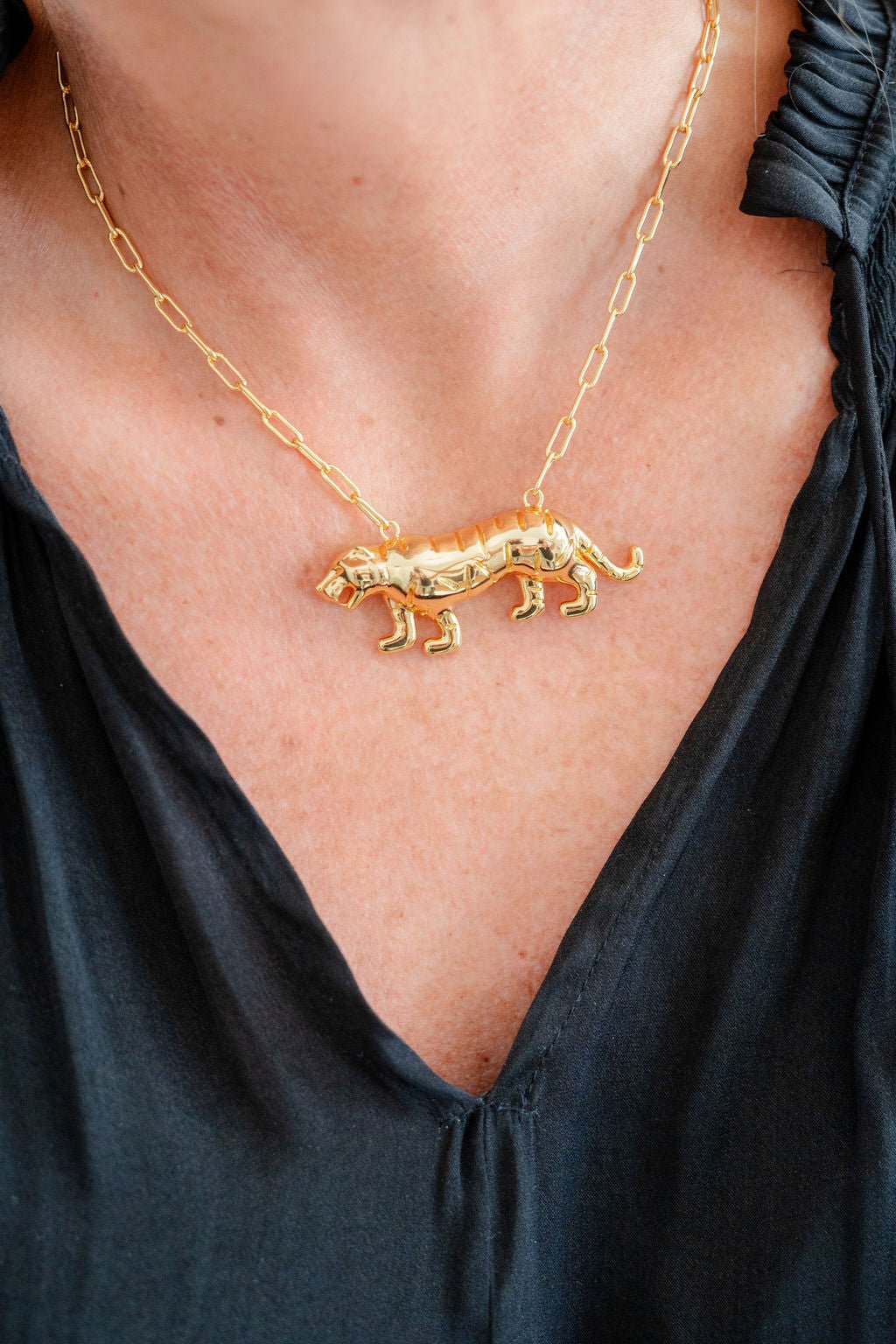 Tiger Body - 3D Gold Charm Necklace - 18k Gold Plated - Paperclip Chain - Bexa Boutique