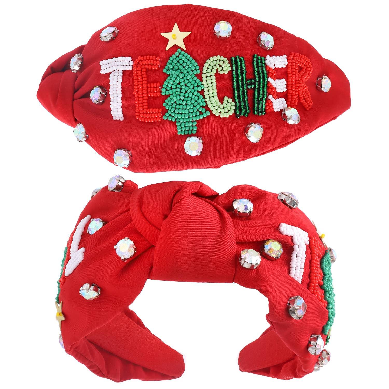 Jeweled Teacher Christmas Knotted Headband - Pretty Crafty Lady Shop