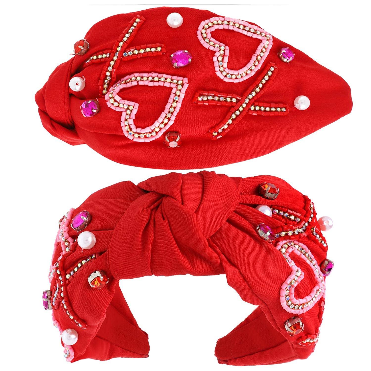 XOXO Valentine's Day Knotted Embellished Headband: Red - Bexa Boutique