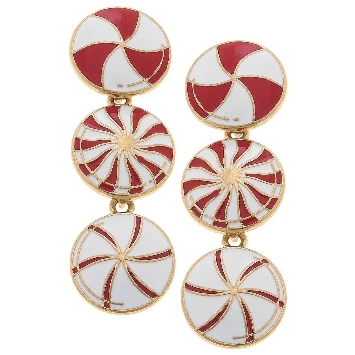Peppermint Candies Linked Enamel Earrings in Red & White - Pretty Crafty Lady Shop