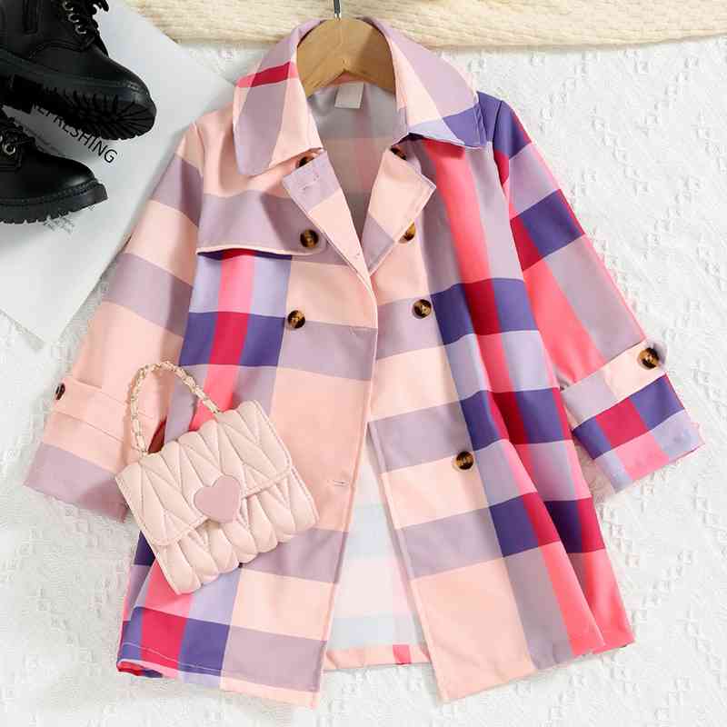 Plaid Lapel Collar Long Sleeve Coat - Bexa Boutique
