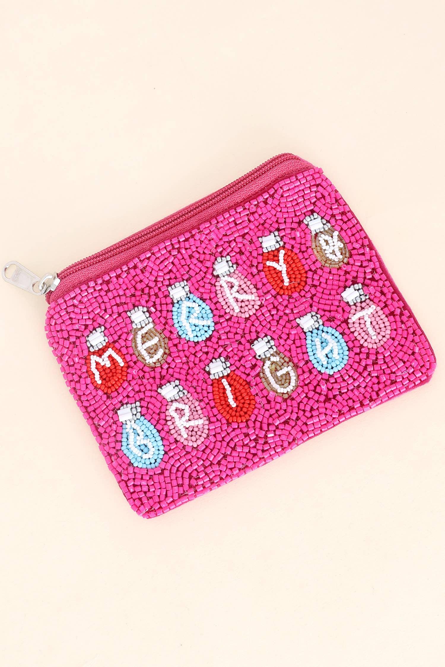 Merry Bright Christmas Beaded Coin Bag - Pretty Crafty Lady Shop