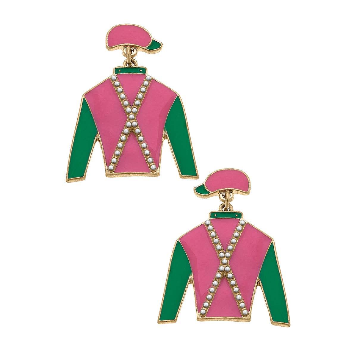 Canvas Style - Justify Jockey Silk Enamel Drop Earrings in Pink & Green