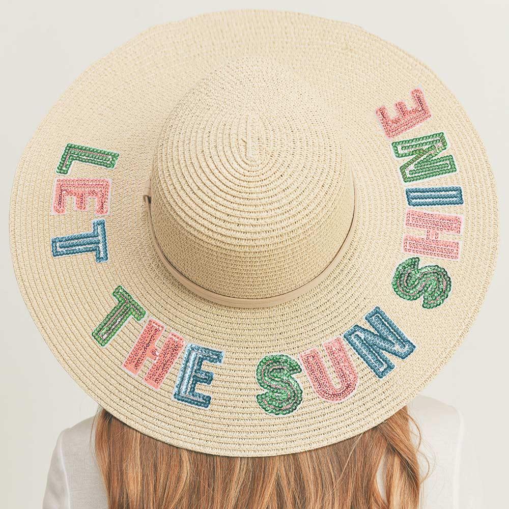 Colorful Sequin Message Straw Panama Sun Hat Wholesale Nauti Sequin Message Straw Panama Sun Hat for your  main image 3
