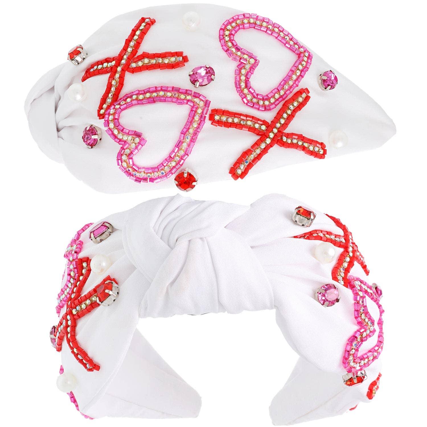 XOXO Valentine's Day Knotted Embellished Headband: White - Bexa Boutique