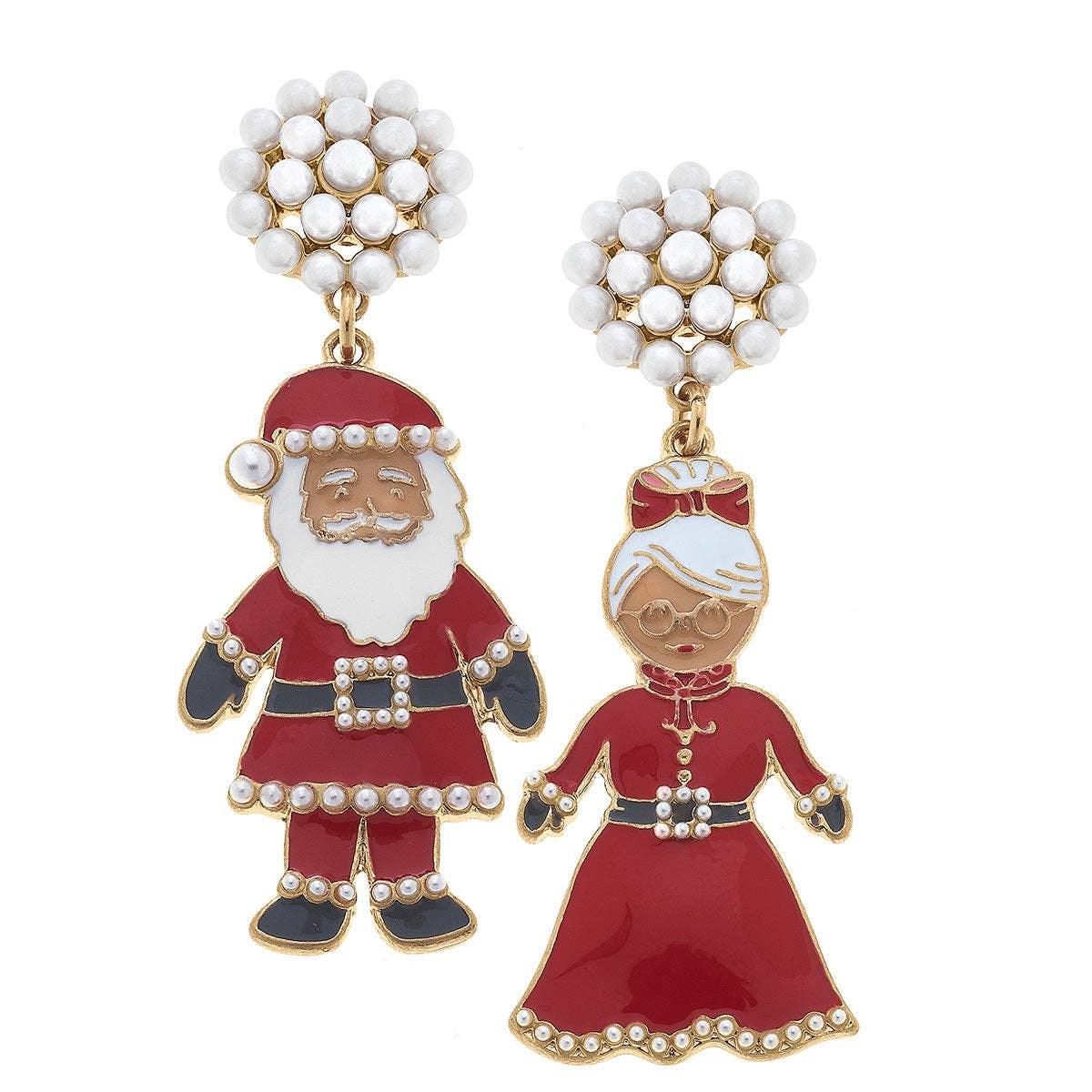 Santa & Mrs. Claus Enamel Earrings in Red & White - Pretty Crafty Lady Shop