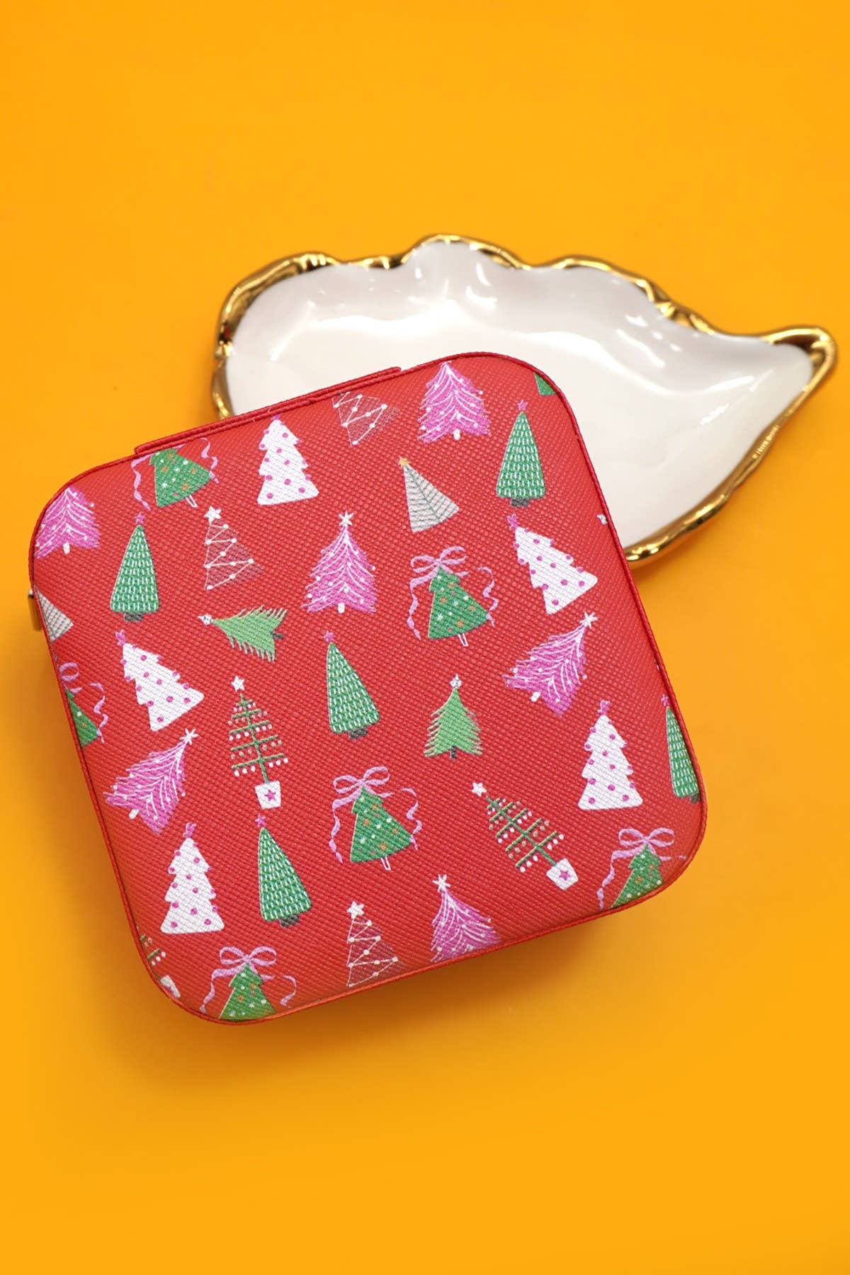 DESIGNED JEWELRY ORGANIZER TRAVEL BOX CASE | 40P566-CHRISTMA - TREE RED - Bexa Boutique