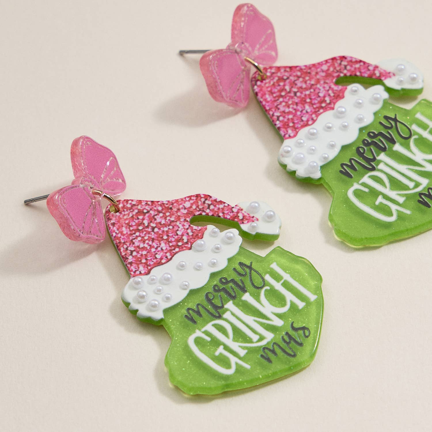 Christmas Green Monster Acetate Dangling Earrings