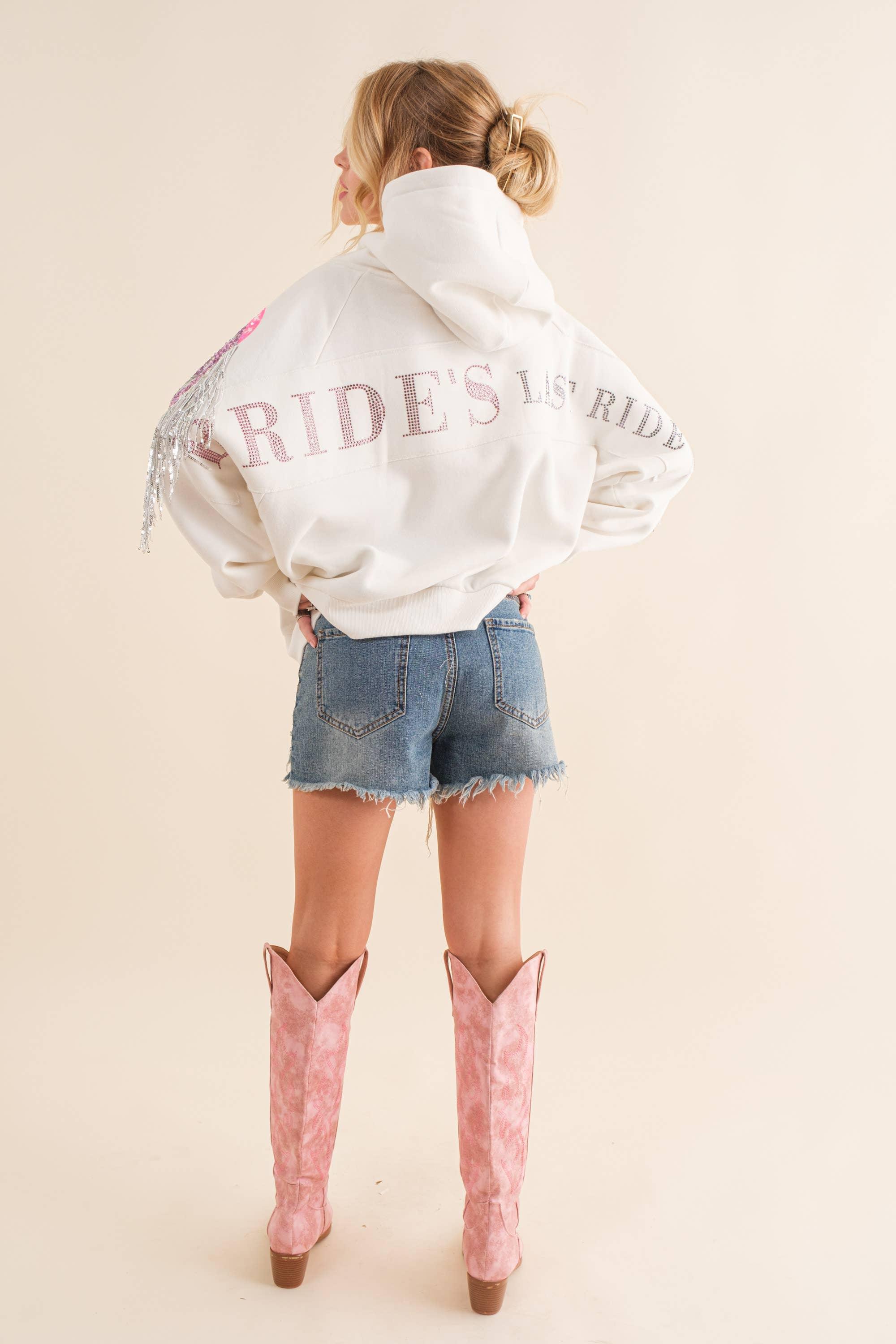 Fleece Terry Sequin BRIDE Cowgirl Boots Hoodie