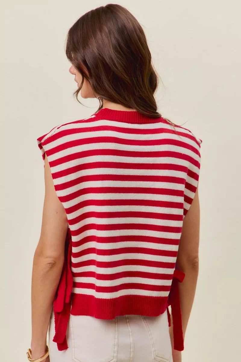 SO ME Stripe Star Patch 4th Of July Side Tie Vest Top - RED/IVORY - Bexa Boutique