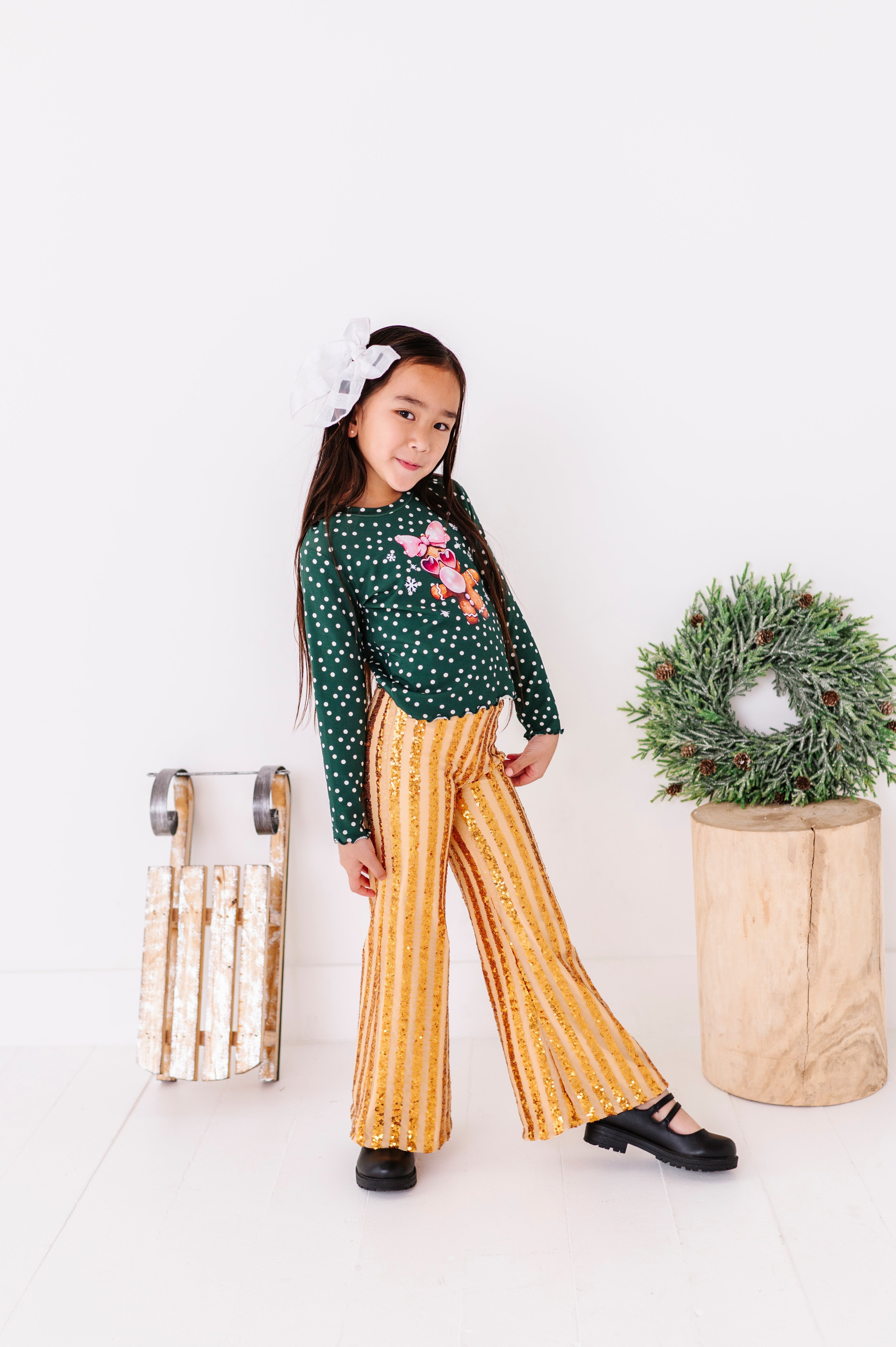 Gold Sequin Stripe Pants | Wide-Leg Pants