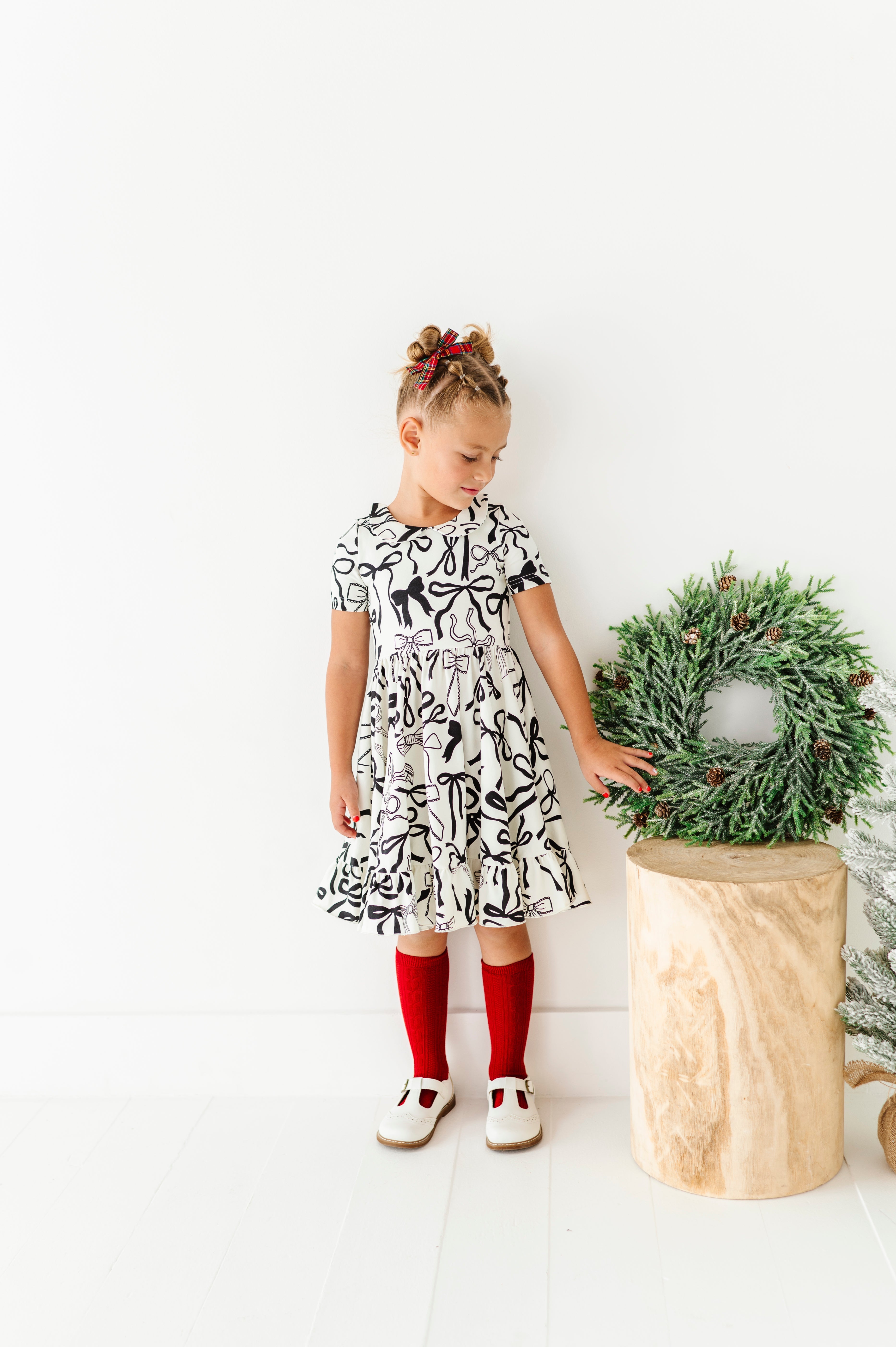 Cream Preppy Bow Dress | Collard Twirl Dress