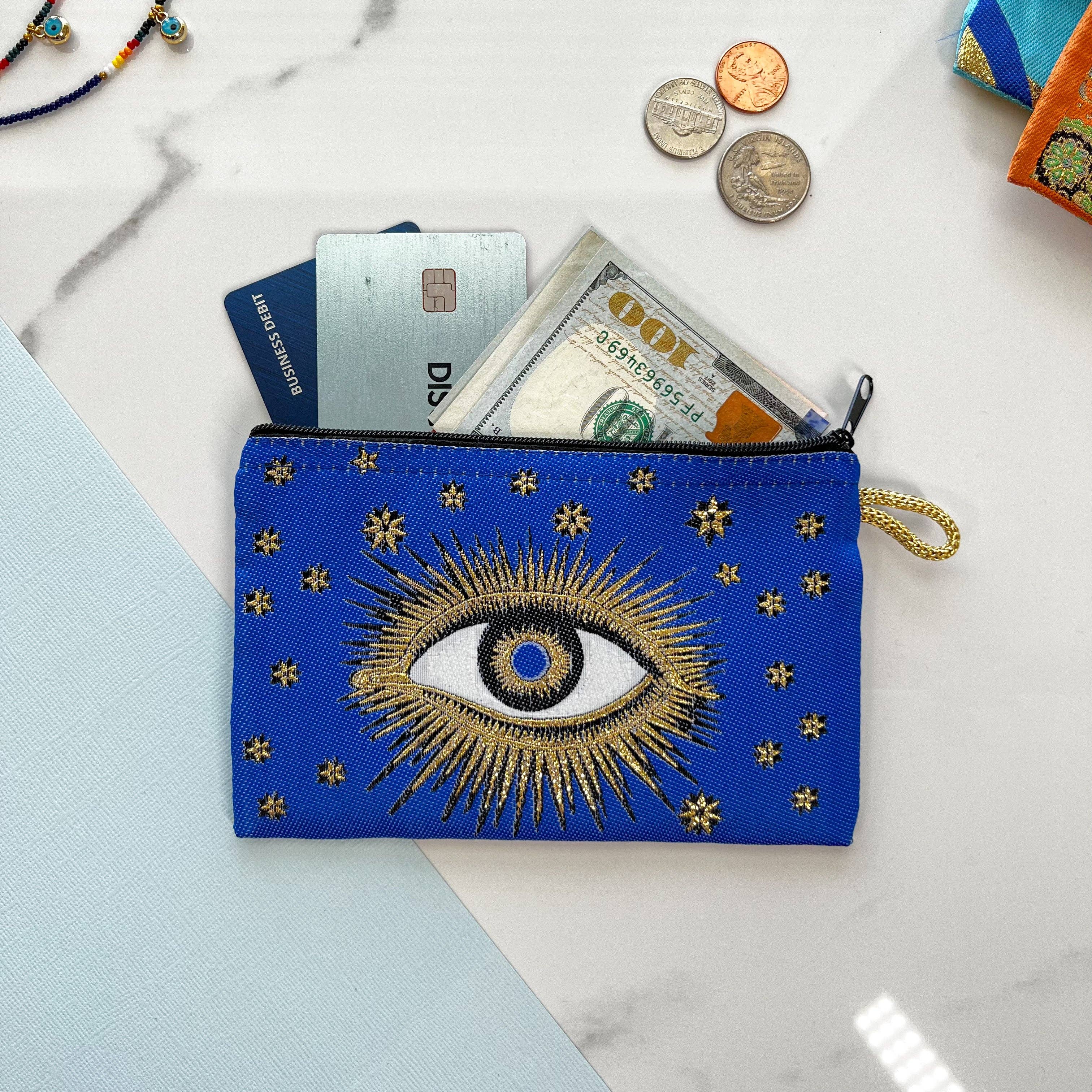 Evil Eye Coin Purse, Handmade Small Pouch, Boho Zipper Purse