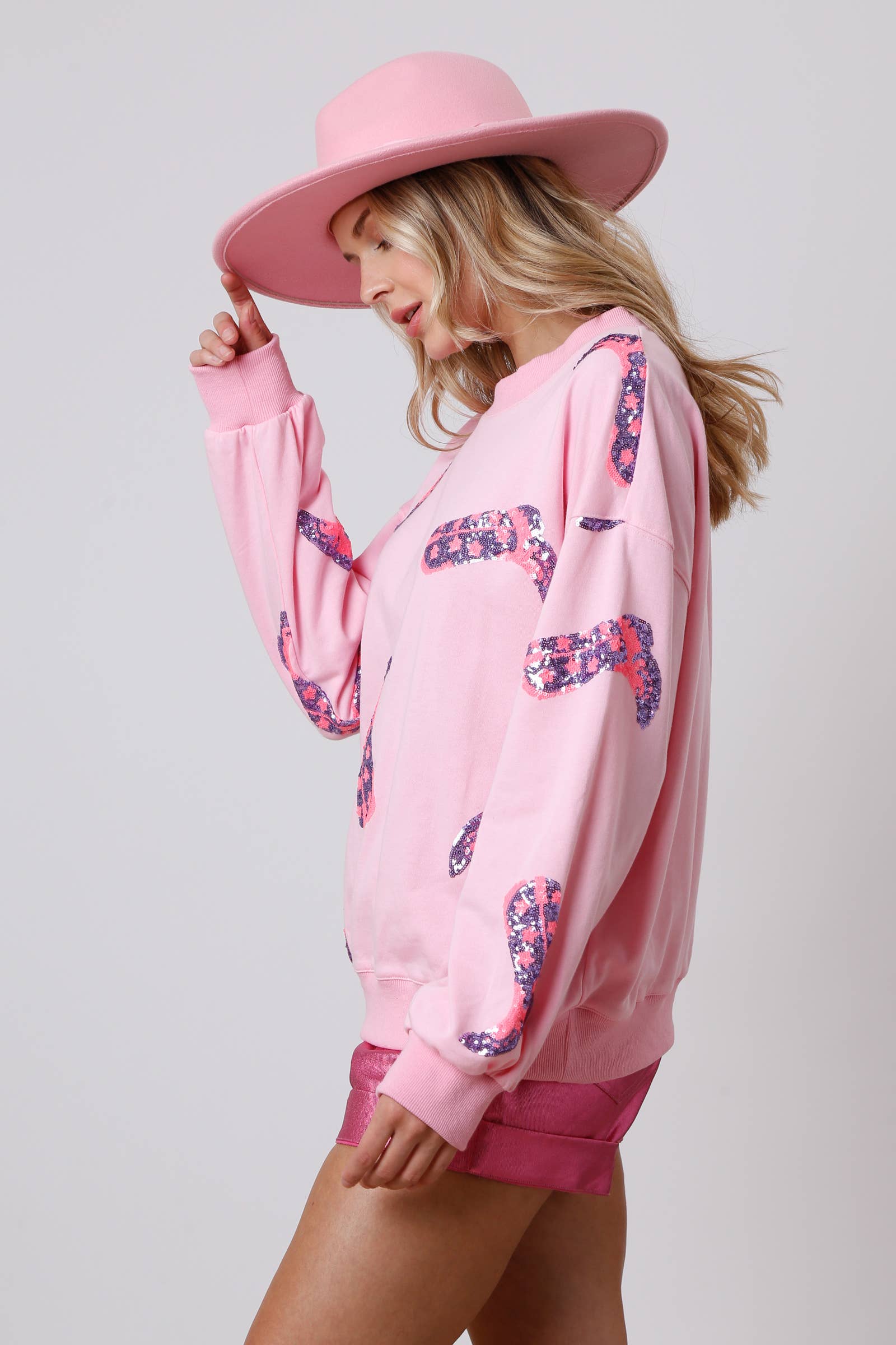 Pink Boots Loose Fit Pullover - IFKT54483-04 - Preorders: LIGHT PINK / M - Bexa Boutique