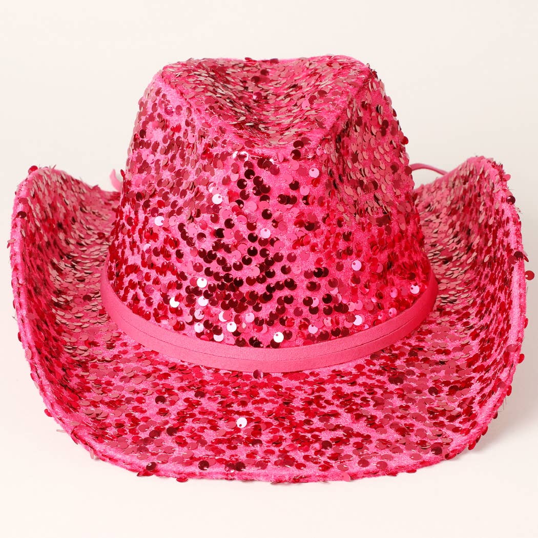 Women's Sequin Mesh Cowboy Hat with Suede String