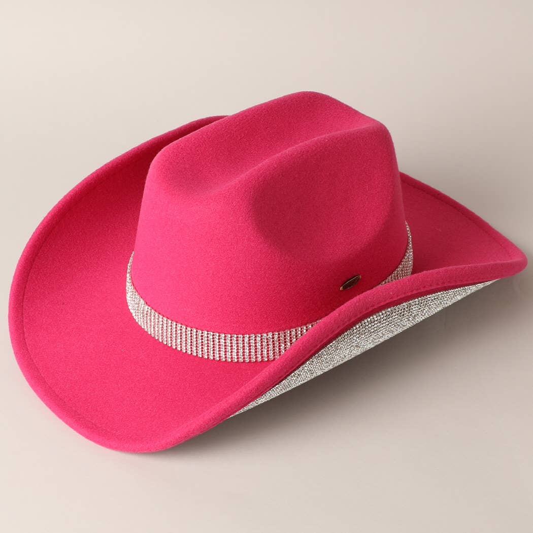 Vegan Felt Cowboy Hat with Rhinestone Trim