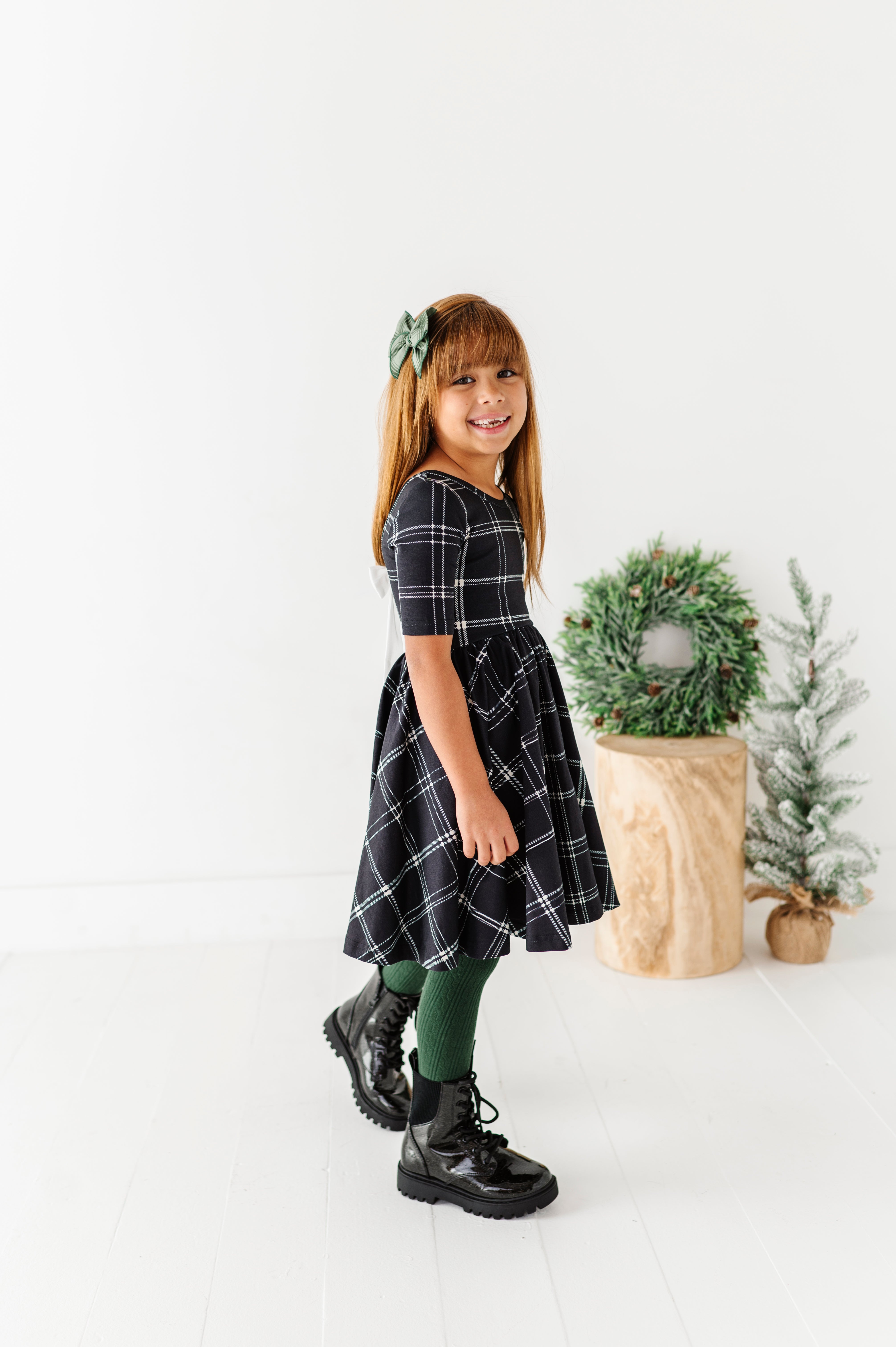 Black Plaid Dress | Scoop Back Dress