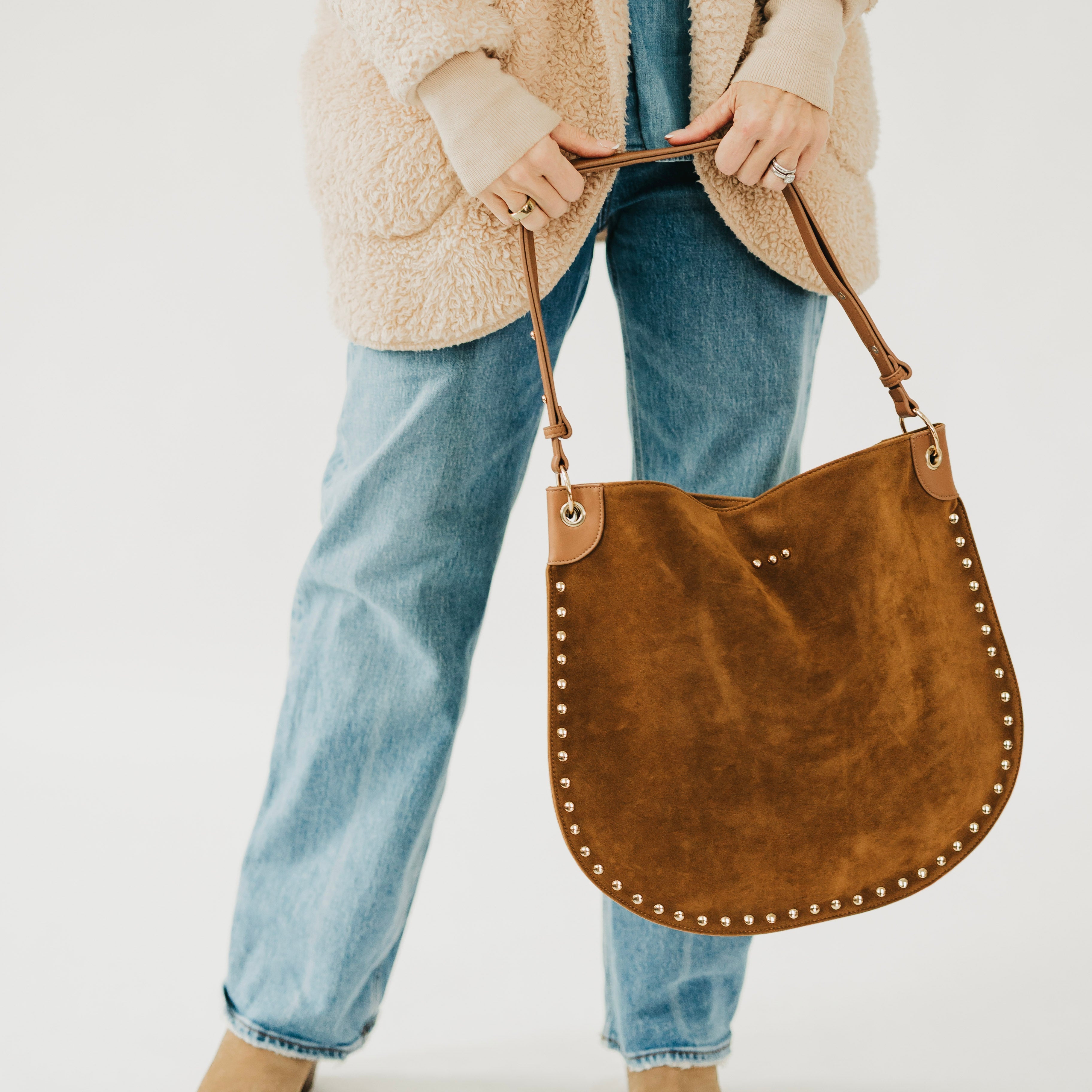 Rosalie Rivet Suede Hobo Bag - Black - Bexa Boutique