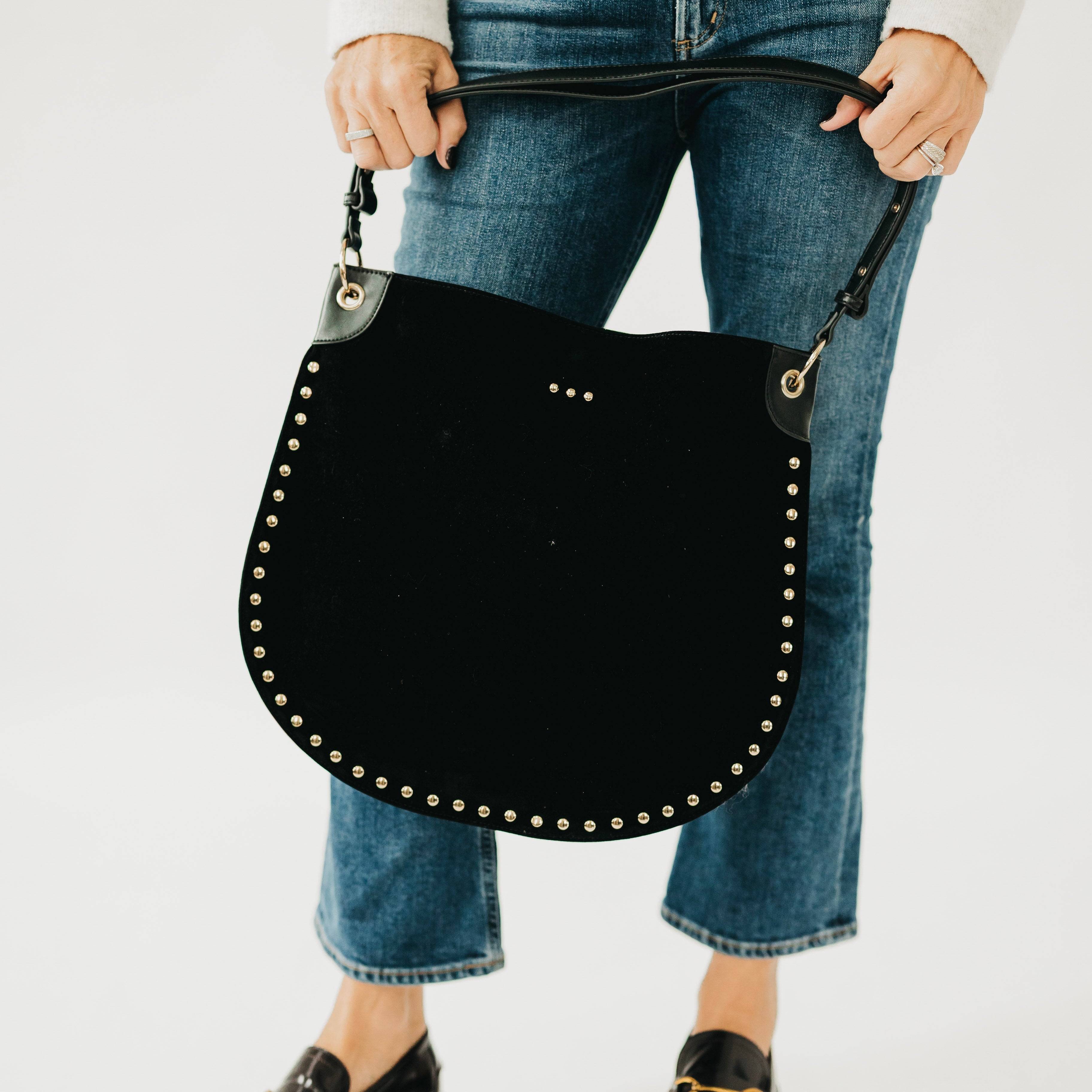 Rosalie Rivet Suede Hobo Bag - Black - Bexa Boutique