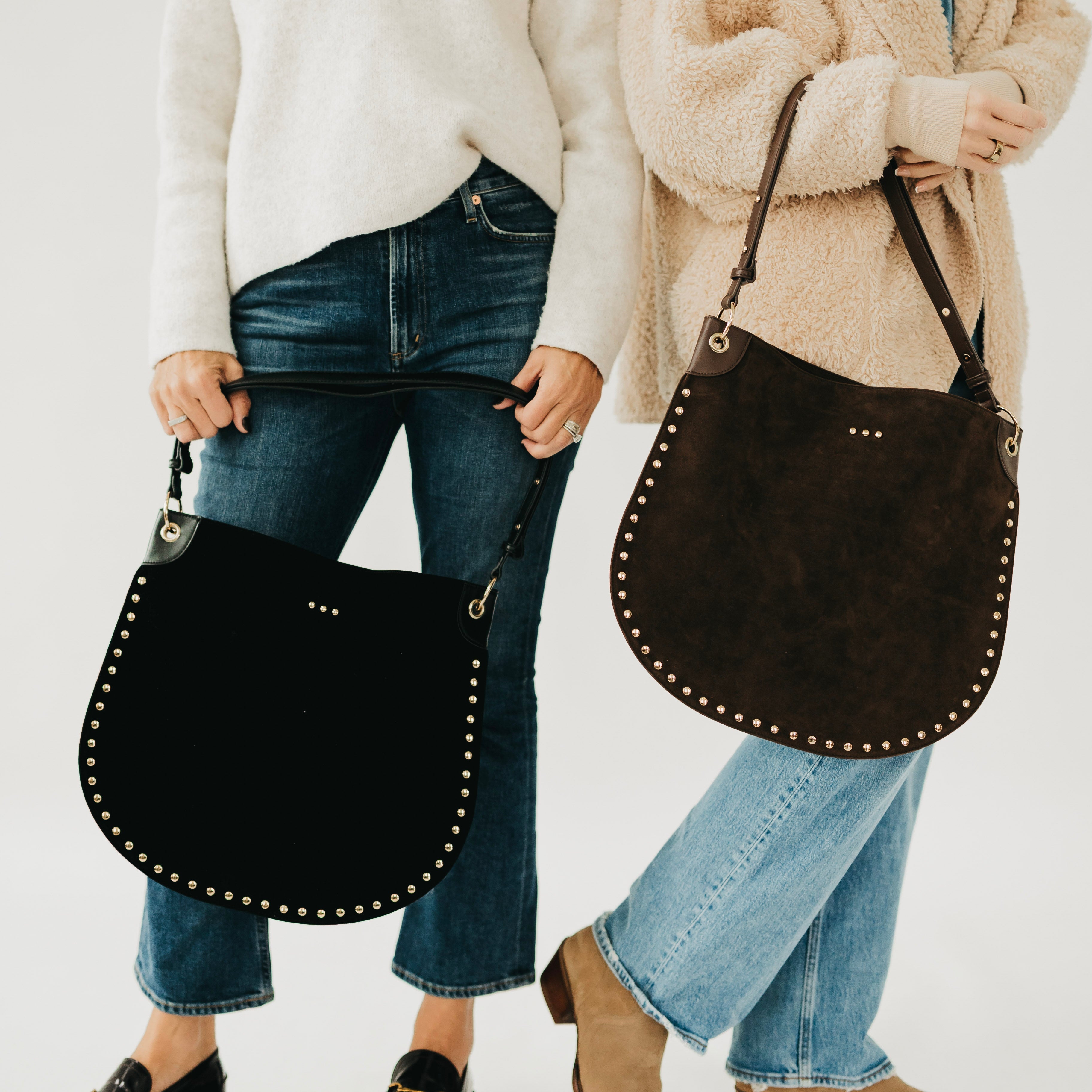 Rosalie Rivet Suede Hobo Bag - Black - Bexa Boutique