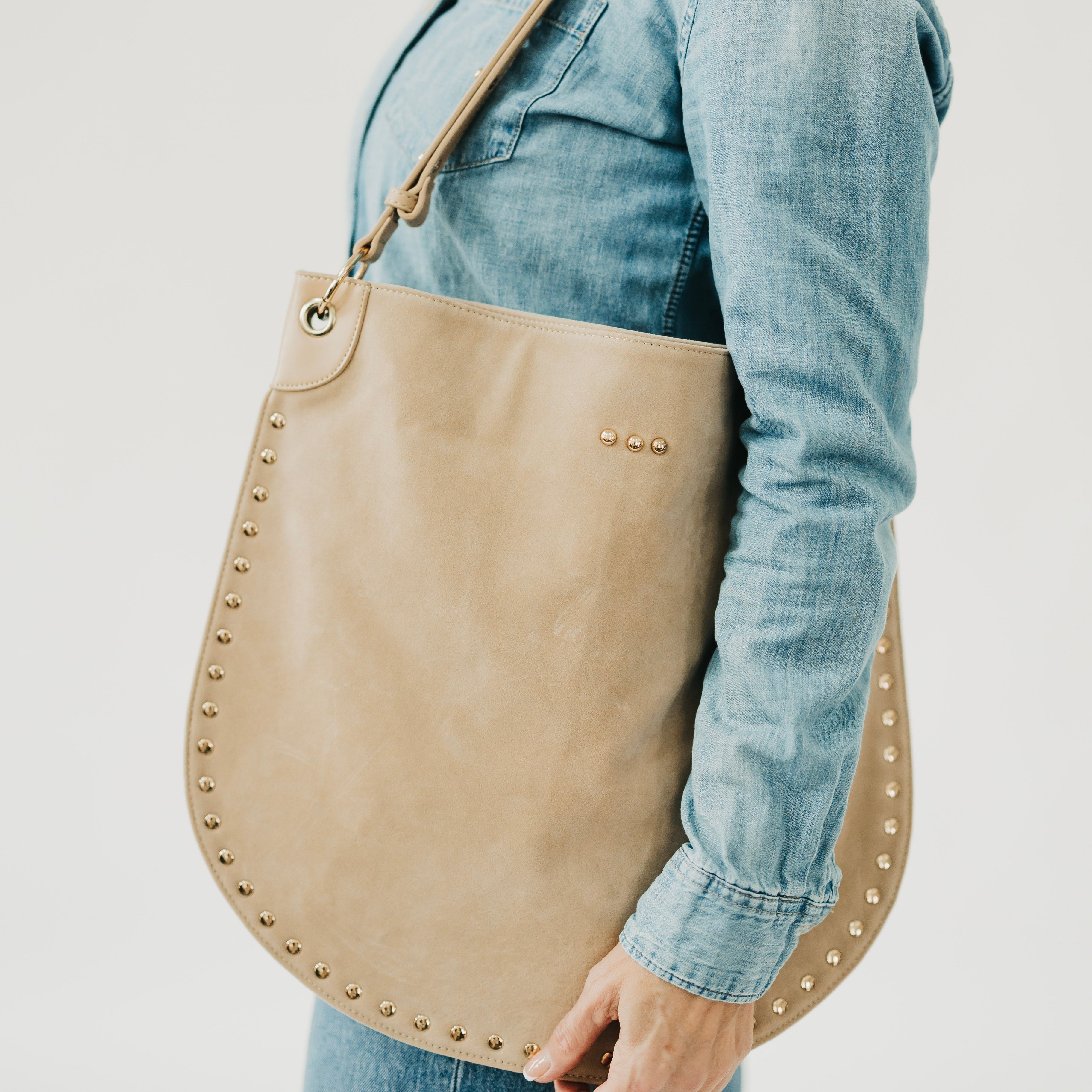 Rosalie Rivet Suede Hobo Bag - Black - Bexa Boutique