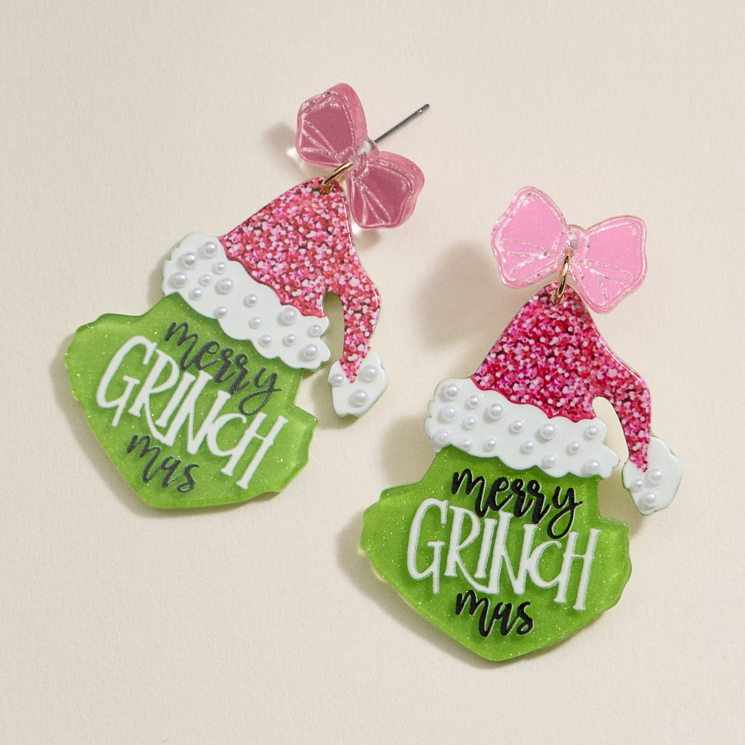 Christmas Green Monster Acetate Dangling Earrings