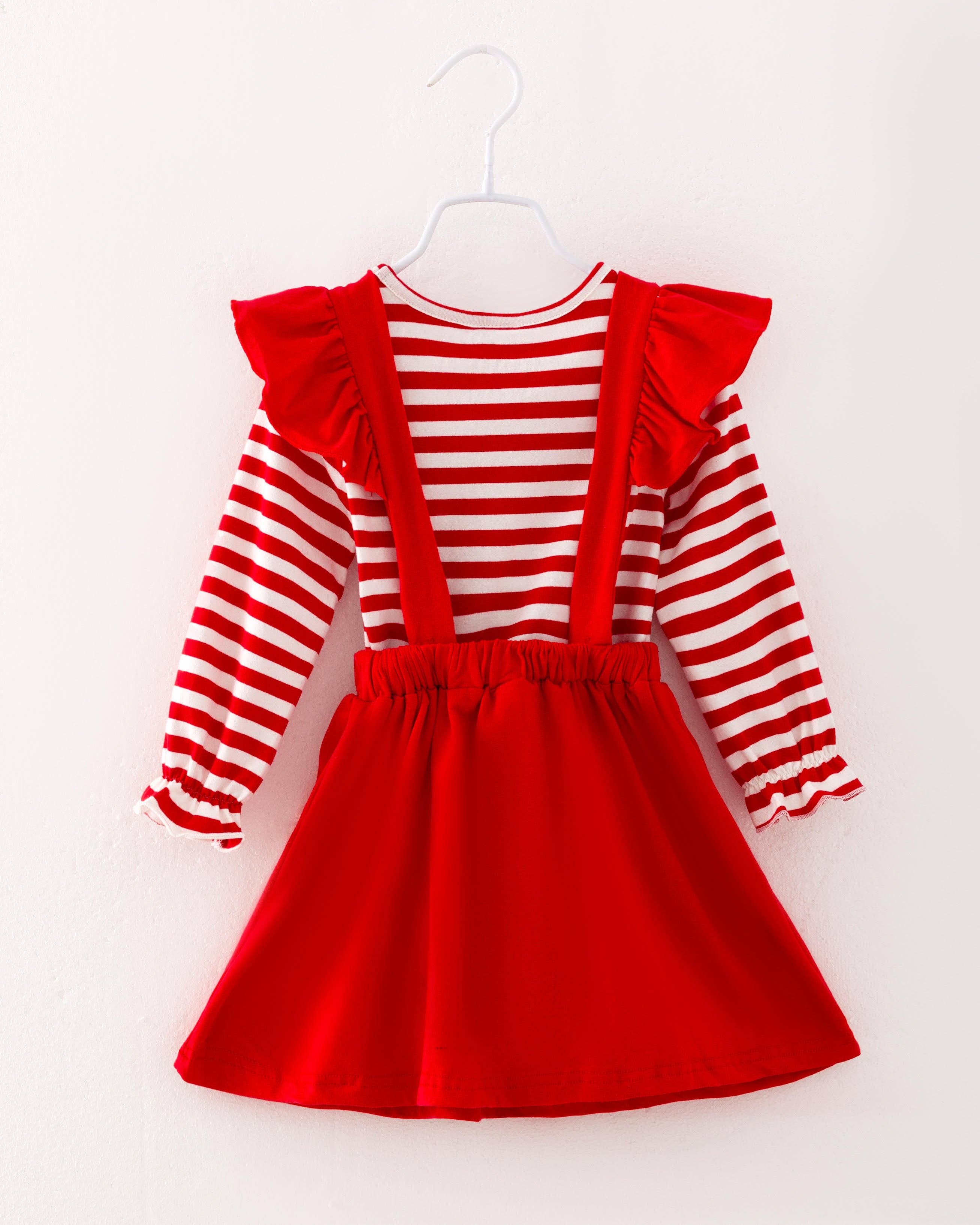 Christmas Red Stripe Santa Girl Dress Set